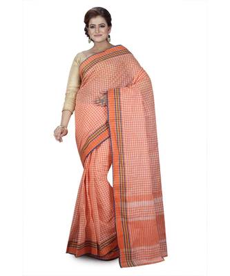 Orange Women's Woven Tant Cotton Saree  without Blouse Piece 1