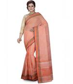 Orange Women's Woven Tant Cotton Saree  without Blouse Piece