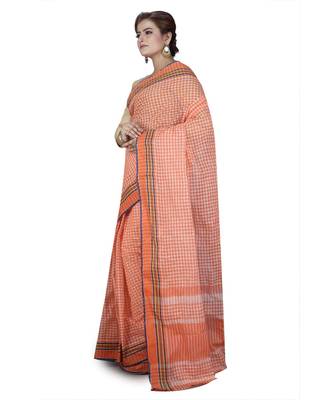 Orange Women's Woven Tant Cotton Saree  without Blouse Piece 2