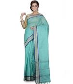 Green Women's Woven Tant Cotton Saree  without Blouse Piece