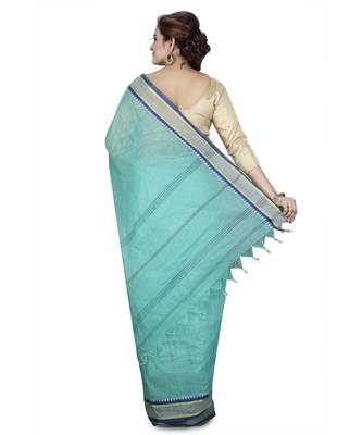 Green Women's Woven Tant Cotton Saree  without Blouse Piece 3