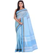 Sky Blue Women's Woven Tant Cotton Saree  without Blouse Piece