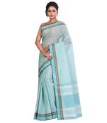 Sky Blue Women's Woven Tant Cotton Saree  without Blouse Piece