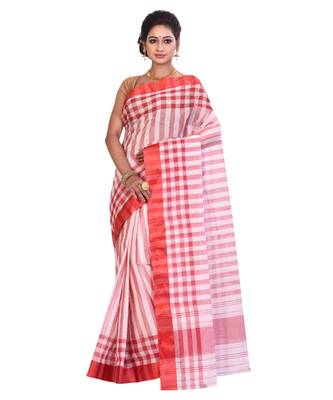 Red Women's Woven Tant Cotton Saree  without Blouse Piece 1
