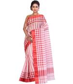Red Women's Woven Tant Cotton Saree  without Blouse Piece