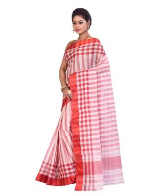 Red Women's Woven Tant Cotton Saree  without Blouse Piece 2