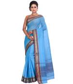Blue Women's Woven Tant Cotton Saree  without Blouse Piece