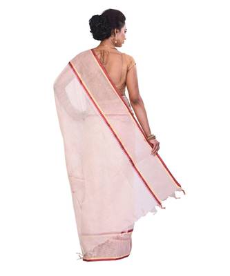 White Women's Woven Tant Cotton Saree  without Blouse Piece 3