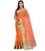 Orange Women's Woven Tant Cotton Saree  without Blouse Piece