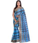 Blue Women's Woven Tant Cotton Saree  without Blouse Piece