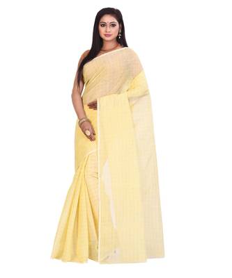 Yellow Women's Woven Tant Cotton Saree  without Blouse Piece 1