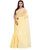 Yellow Women's Woven Tant Cotton Saree  without Blouse Piece