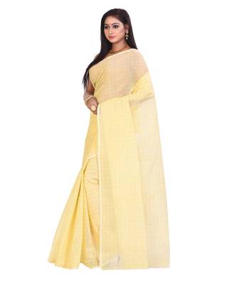 Yellow Women's Woven Tant Cotton Saree  without Blouse Piece 2