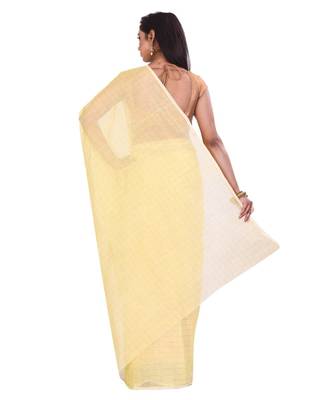 Yellow Women's Woven Tant Cotton Saree  without Blouse Piece 3