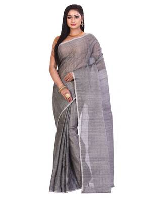Grey Women's Woven Tant Cotton Saree  without Blouse Piece 1