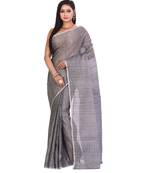 Grey Women's Woven Tant Cotton Saree  without Blouse Piece