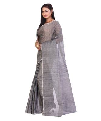 Grey Women's Woven Tant Cotton Saree  without Blouse Piece 2