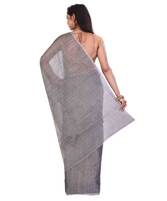 Grey Women's Woven Tant Cotton Saree  without Blouse Piece 3
