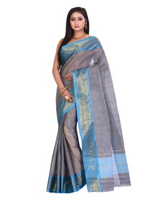 Grey Women's Woven Tant Cotton Saree  without Blouse Piece 1