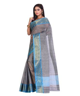 Grey Women's Woven Tant Cotton Saree  without Blouse Piece 2