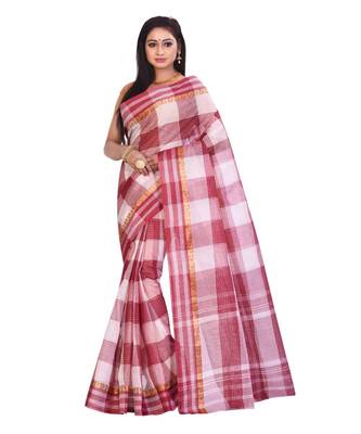 Maroon Women's Woven Tant Cotton Saree  without Blouse Piece 1