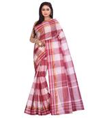 Maroon Women's Woven Tant Cotton Saree  without Blouse Piece