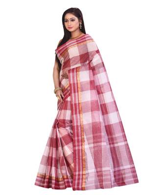 Maroon Women's Woven Tant Cotton Saree  without Blouse Piece 2