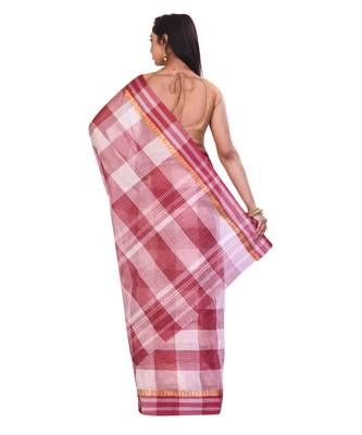 Maroon Women's Woven Tant Cotton Saree  without Blouse Piece 3