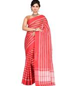 Red Women's Woven Tant Cotton Saree  without Blouse Piece
