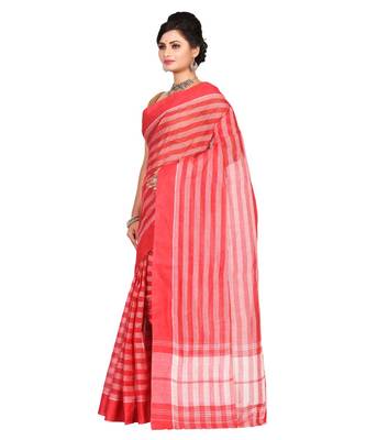 Red Women's Woven Tant Cotton Saree  without Blouse Piece 2