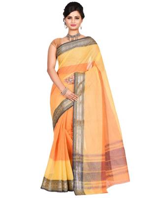 Yellow Women's Woven Tant Cotton Saree  without Blouse Piece 1