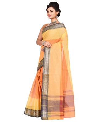 Yellow Women's Woven Tant Cotton Saree  without Blouse Piece 2