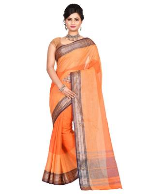 Orange Women's Woven Tant Cotton Saree  without Blouse Piece 1