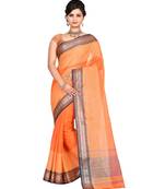 Orange Women's Woven Tant Cotton Saree  without Blouse Piece