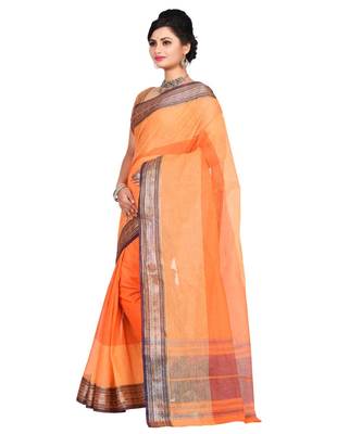 Orange Women's Woven Tant Cotton Saree  without Blouse Piece 2