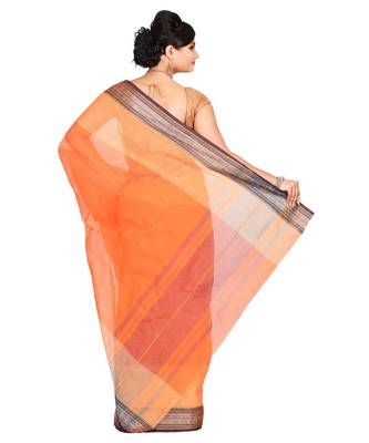 Orange Women's Woven Tant Cotton Saree  without Blouse Piece 3