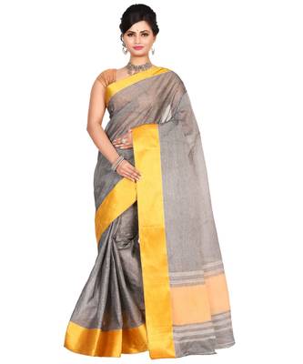 Grey Women's Woven Tant Cotton Saree  without Blouse Piece 1