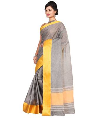 Grey Women's Woven Tant Cotton Saree  without Blouse Piece 2