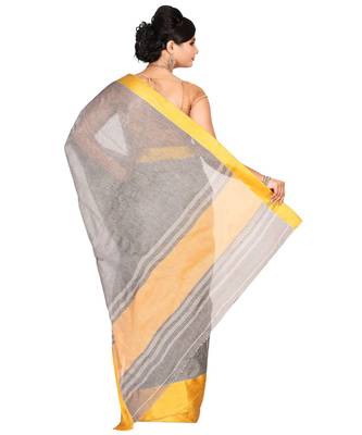 Grey Women's Woven Tant Cotton Saree  without Blouse Piece 3