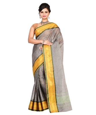 Grey Women's Woven Tant Cotton Saree  without Blouse Piece 1