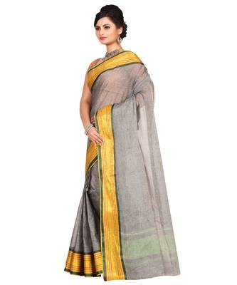 Grey Women's Woven Tant Cotton Saree  without Blouse Piece 2