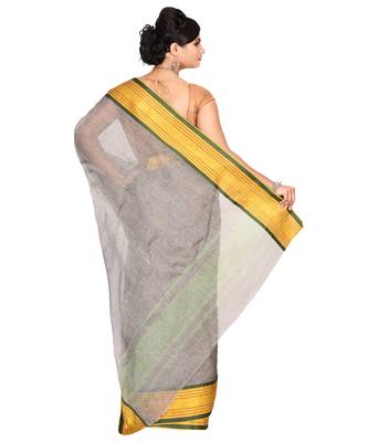 Grey Women's Woven Tant Cotton Saree  without Blouse Piece 3