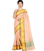 Beige Women's Woven Tant Cotton Saree  without Blouse Piece