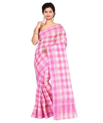 Pink Women's Woven Tant Cotton Saree  without Blouse Piece 1