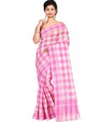 Pink Women's Woven Tant Cotton Saree  without Blouse Piece