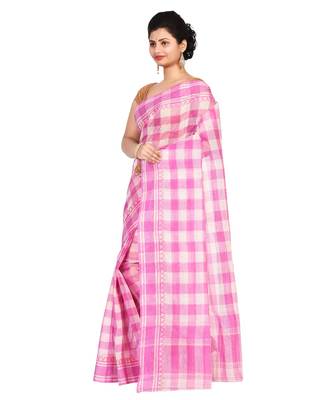 Pink Women's Woven Tant Cotton Saree  without Blouse Piece 2