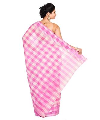 Pink Women's Woven Tant Cotton Saree  without Blouse Piece 3
