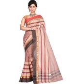Beige Women's Woven Tant Cotton Saree  without Blouse Piece