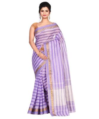 Sky Blue Women's Woven Tant Cotton Saree  without Blouse Piece 1
