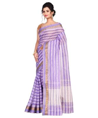 Sky Blue Women's Woven Tant Cotton Saree  without Blouse Piece 2